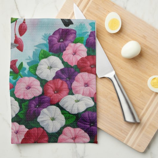 Hummingvögel im Blumengarten von Fuchsia Geschirrtuch (Viertel Falte)