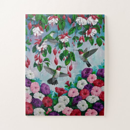 Hummingvögel im Blumengarten von Fuchsia Puzzle (Vertikal)
