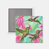 Hummingvögel in Blume Wasserfarbenfreude Magnet (Vorderseite/Rückseite)