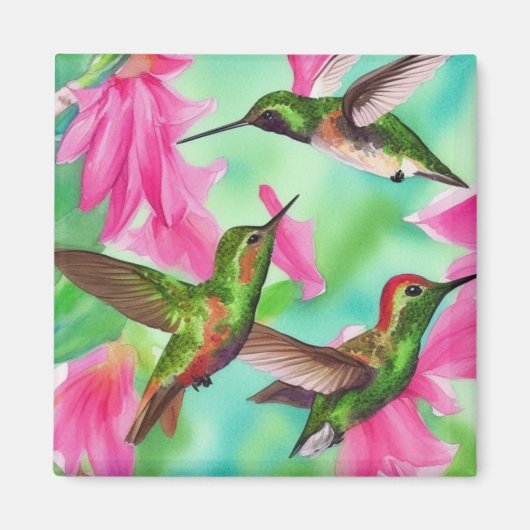Hummingvögel in Blume Wasserfarbenfreude Magnet (Vorne)