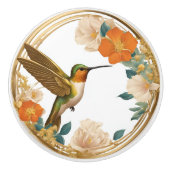 Hummingvogel in einem Circle Floral Frame Keramikknauf (Vorderseite)