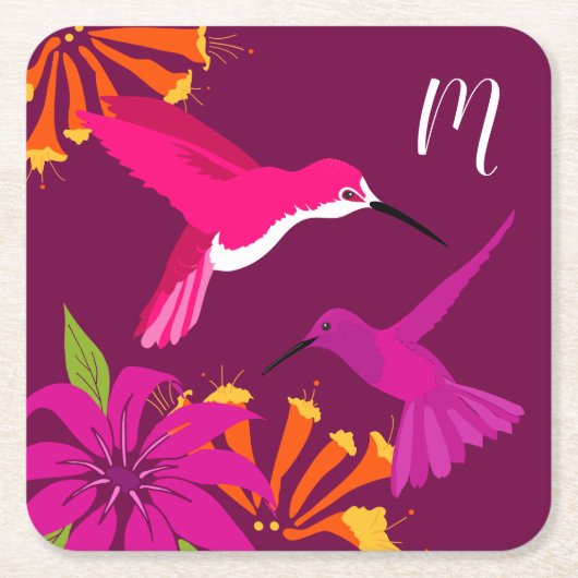 Hummingvögel in Paradis Hübsche Monogramm Rechteckiger Pappuntersetzer (Vorderseite)