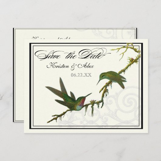 Hummingvögel in Wirbel - Save the Date Postkarte (Vorne/Hinten)