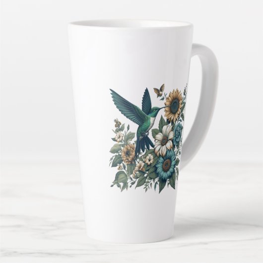 Hummingvogel mit Blume Latte Tasse (Rechte Ecke)