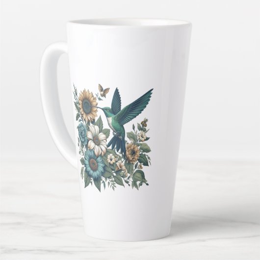 Hummingvogel mit Blume Latte Tasse (Linke Ecke)