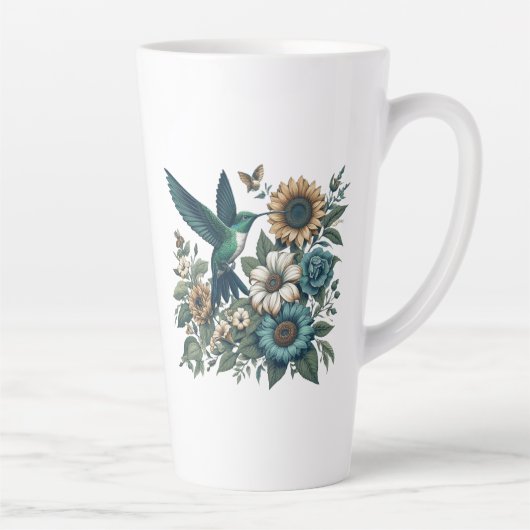 Hummingvogel mit Blume Latte Tasse (Rechts)