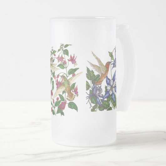 Hummingvögel mit Blume Mattglas Bierglas (VorderseiteRechts)