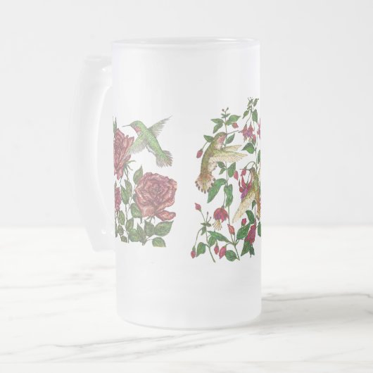 Hummingvögel mit Blume Mattglas Bierglas (Vorderseite Links)