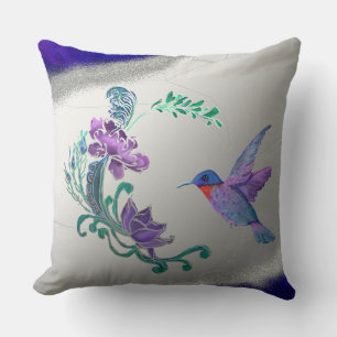 Hummingvogel mit Blume mit geode-Hintergrund Kissen