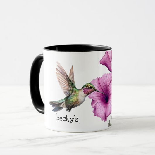 Hummingvogel mit Lila Blume Tasse (Vorderseite Links)
