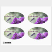 Hummingvogel mit lila Dahlien-Buchzeichen Ovaler Aufkleber (Blatt)