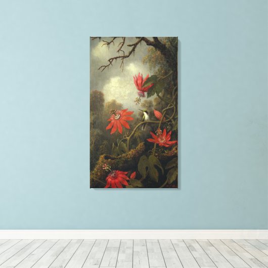 Hummingvogel mit Passion-Blume Leinwanddruck (Insitu (Holzboden))