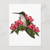 Hummingvogel mit rosa Blume: Naturkunde Postkarte (Vorderseite)