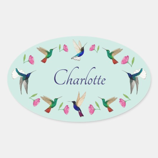 Hummingvögel Name Ovaler Aufkleber (Vorderseite)