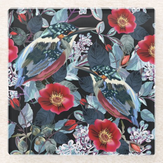 Hummingvogel, schwarz und rot glasuntersetzer (Vorderseite)