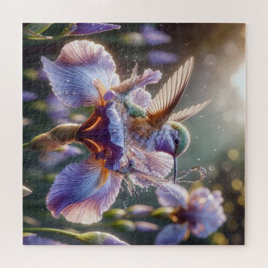 Hummingvogel stürzt in eine Iris Puzzle (Horizontal)