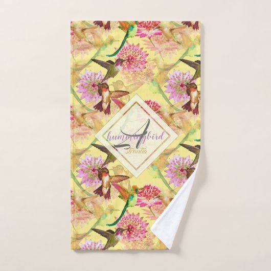 Hummingvögel und Astrantia Monogramm Aquarell Badhandtuch Set (Handtuch)