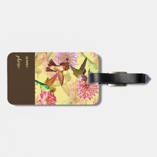 Hummingvögel und Astrantia Monogramm Aquarell Gepäckanhänger (Rückseite horizontal)