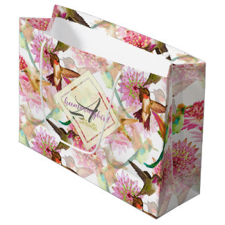 Hummingvögel und Astrantia Monogramm Aquarell Große Geschenktüte
