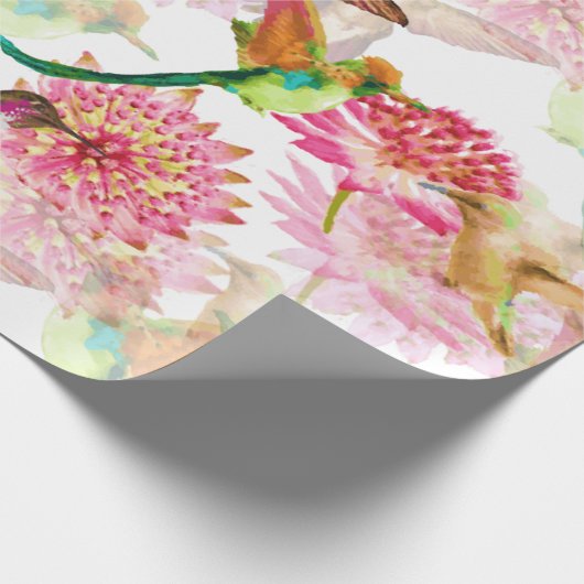 Hummingvögel und Astrantia Wasserfarbe Geschenkpapier (Ecke)