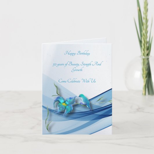 Hummingvogel und blaue Welle Geburtstagskarte Einladung (Vorderseite)