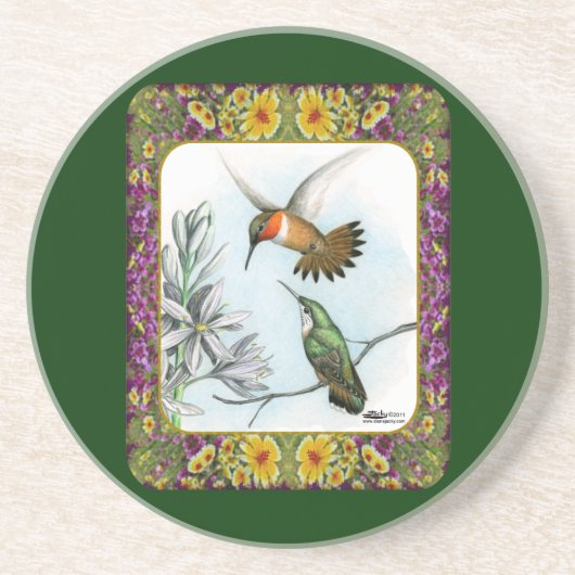 Hummingvögel und Blume #2 Sandstein Untersetzer (Vorne)