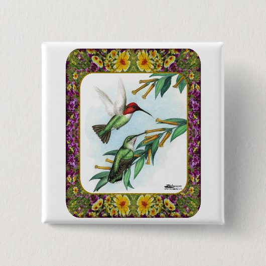 Hummingvögel und Blume #4 Button (Vorderseite)