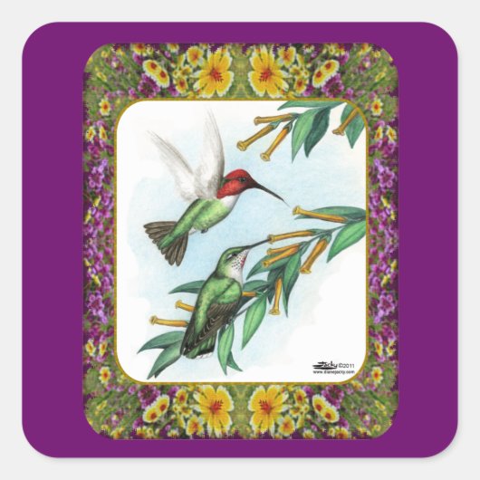 Hummingvögel und Blume #4 Quadratischer Aufkleber (Vorderseite)