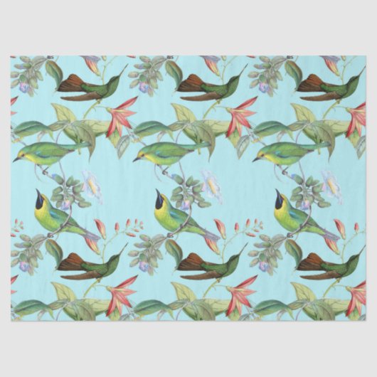 Hummingvögel und Blume auf der hellgrünen Decoupag Seidenpapier (Vorderseite)