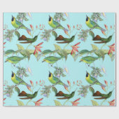 Hummingvögel und Blume auf hellgrün Geschenkpapier (Flach)