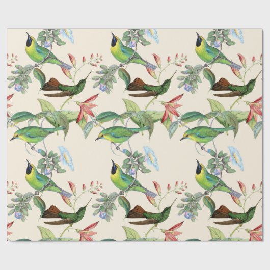 Hummingvögel und Blume auf leichter Creme Geschenkpapier (Flach)