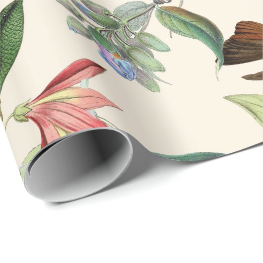 Hummingvögel und Blume auf leichter Creme Geschenkpapier (Rolleneckpunkt)