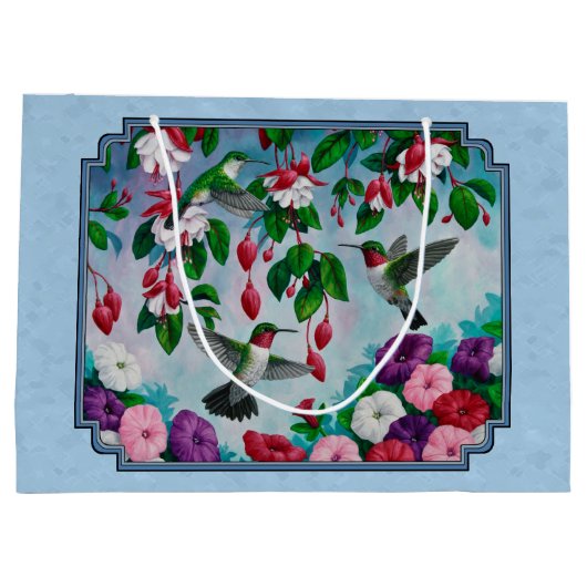 Hummingvögel und Blume Blau Große Geschenktüte (Rückseite)