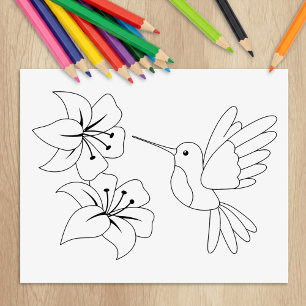 Hummingvogel und Blume - Farbseite Gummistempel