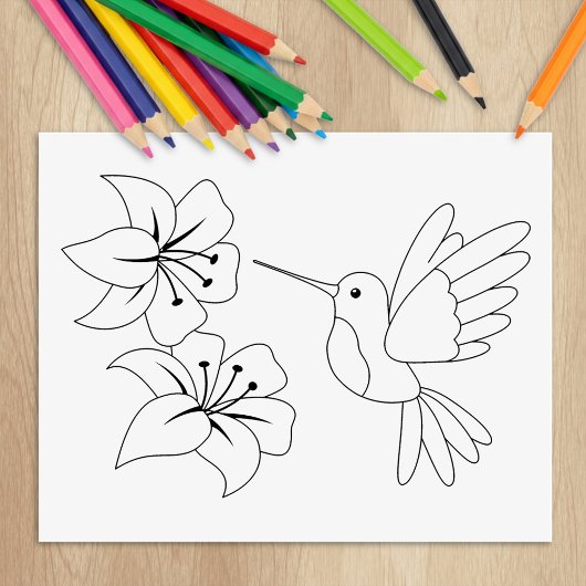 Hummingvogel und Blume - Farbseite Gummistempel