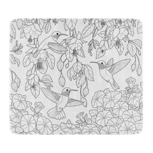Hummingvögel und Blume Farbseiten für Erwachsene Schneidebrett (Vorderseite)