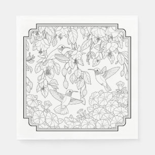 Hummingvögel und Blume Farbseiten für Erwachsene Serviette