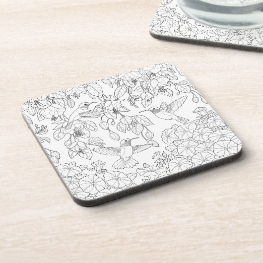 Hummingvögel und Blume Farbseiten für Erwachsene Untersetzer (Linke Seite)