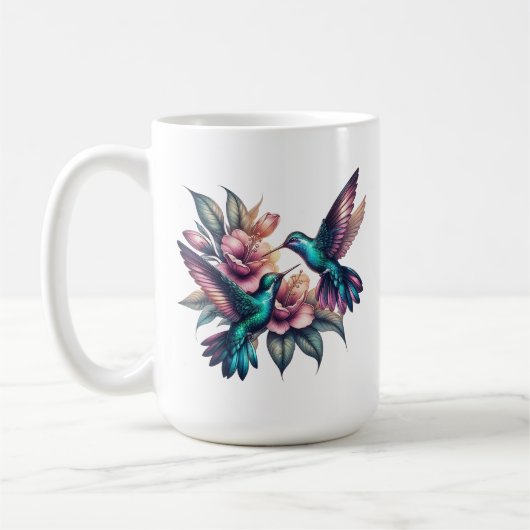 Hummingvogel und Blume Große klassische Keramik Kaffeetasse (Links)