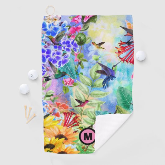 Hummingvögel und Blume Monogramm Golfhandtuch (Insitu)