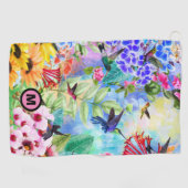 Hummingvögel und Blume Monogramm Golfhandtuch (Horizontal)