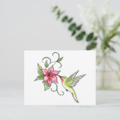 Hummingvogel und Blume Postkarte (Stehend Vorderseite)
