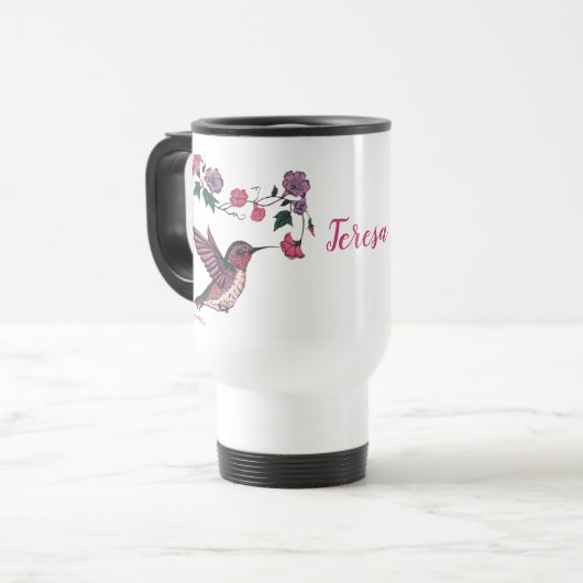 Hummingvogel und Blume Reisebecher (Vorderseite Links)