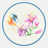 Hummingvogel und Blumen Runder Aufkleber (Vorderseite)