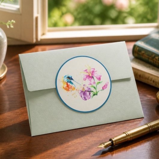 Hummingvogel und Blumen Runder Aufkleber