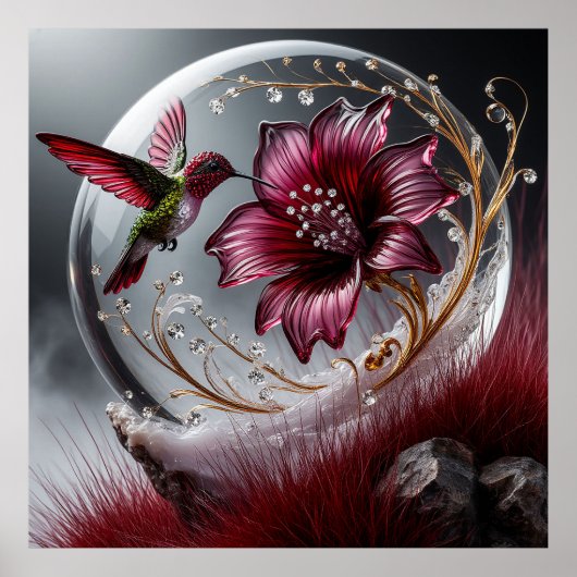 Hummingvogel und Blumendetails mit Gem Accent Poster (Vorne)
