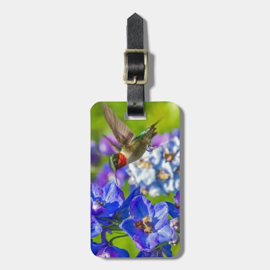 Hummingvogel und Delphinium Gepäckanhänger (Vorderseite vertikal)