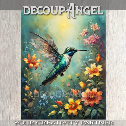 Hummingvögel und farbenfrohe Blume - Dekoupage - Seidenpapier