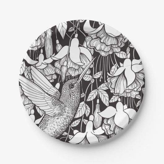 Hummingvogel und Fuchsie Pappteller (Vorderseite)