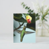 Hummingvogel und Gelbe Rose Postkarte (Stehend Vorderseite)